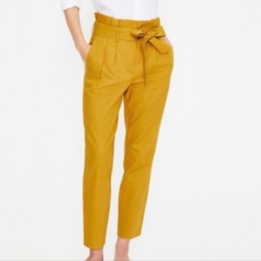 Boden Ochre Mustard Yellow Paperbag Waist Linen Blend Chinos Boho Preppy Indie 6